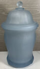 Vintage Indiana Glass Blue Satin Frosted Panel Apothecary Ginger Jar w/ Lid