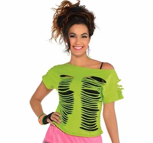 Totally 80's Ripped T-Shirt Retro Fancy Dress Halloween Adult Costume Accessory - Picture 1 of 1