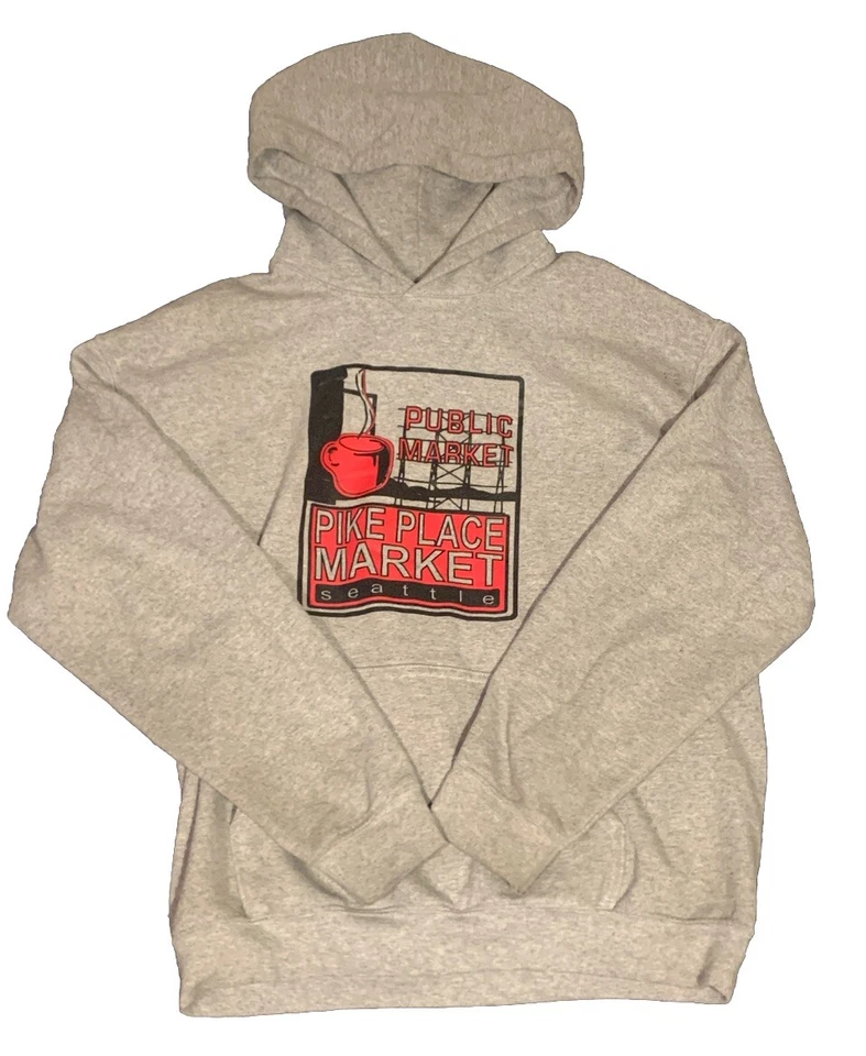 Casual Industrees Seattle Pike Place Market Hoodie | Color: Gray/White | Size: M - Image 1 of 2