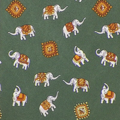 SALVATORE FERRAGAMO Mens Green Gold Brown ELEPHANTS Silk Tie Italy NWT - Image 1 of 3