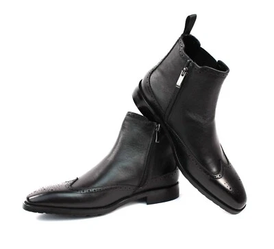 Botas Chelsea exclusivas de cuero genuino negras con punta de ala para hombre con cremallera AZAR Foto 1 de 4