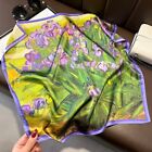 100% Pure Silk 21'' Scarf Bandana Women Green Purple Flower Small Kerchief Wrap