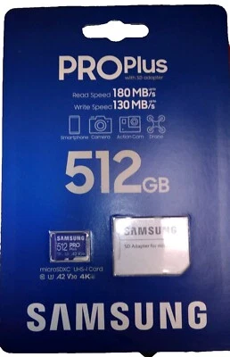 Samsung - Pro Plus 512GB microSDXC Memory Card 180 MB/s Read 130 MB/s Write - Image 1 of 2