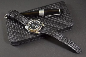 UHRENARMBAND 22 20 18 MM SCHWARZ I ECHT LEDER BRAIDY MA STRAP KOMPATIBEL ROLEX - Bild 1 von 12
