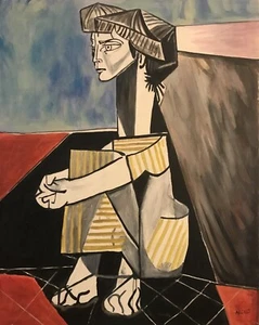 DAVID ALDUS ORIGINAL ""Jacqueline gekreuzte Hände"" nach Picasso Art Deco GEMÄLDE - Bild 1 von 2