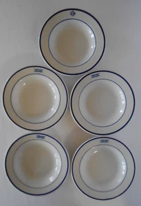 5 Vintage Shenango China Navy Blue Square Knot Rope Accent 7” Shallow Soup Bowls - Picture 1 of 5