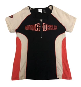 Vintage Harley Davidson Woman's Large 1/4 Zip Cap Sleeve T-shirt Awesome - Picture 1 of 6