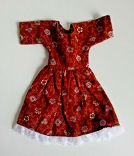 Barbie Handmade sewn dress Brown floral print lace fashion doll clothes P54