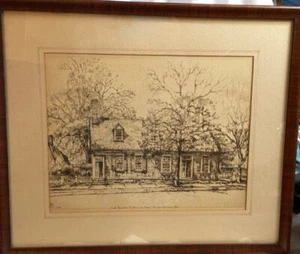 Antiker Rahmen ORIGINAL 1928 Ernest Roth "Hugh Mercer's Apothecary Shop" Radierung - Bild 1 von 5