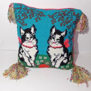 Cojín Sofá Gato Tapiz Azul Rojo Borlas Japonés Chino Pequeño - Imagen 1 de 11