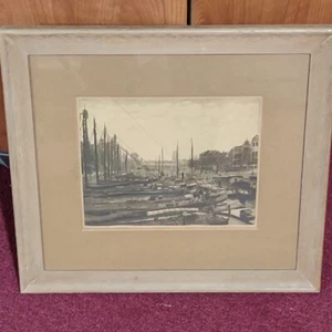 Antique"Rotterdam ?" Original Signed ? Etching - Antique framed under glass - Picture 1 of 10