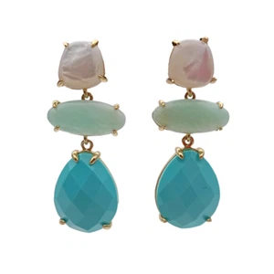 Natural White Shell Green Amazonite Blue Turquoise Stud Earring Luxury Elegant - Picture 1 of 6