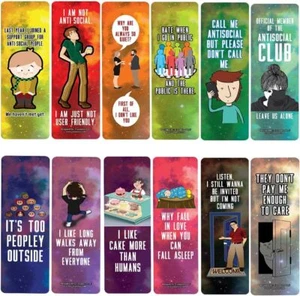 Funny Antisocial Puns Bookmarks (2-Sets X 6 Cards) - Picture 1 of 8