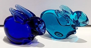 Vintage blau + Aqua Kunst Glas Kaninchen mundgeblasen Häschen Figur Briefbeschwerer 3,5"  - Bild 1 von 7