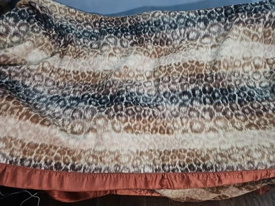 Large Peruvian Alpaca Wool Blanket 76 x 89 Earth Tone Cheetah Print Satin Trim - Image 1 of 4