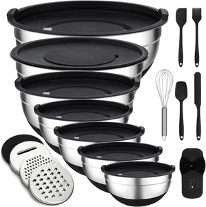 Stainless Steel Mixing Bowls Set with Lids & Graters - 7 Piece Set - Picture 1 of 12