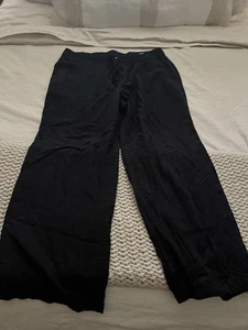 Pantalones de cintura cómodos Old Navy para mujer talla grande pierna ancha negros mezcla de lino - Imagen 1 de 6