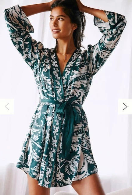By Anthropologie women Green Embroidered Kimono Belted Robe Size L/XL NEW - Image 1 of 4