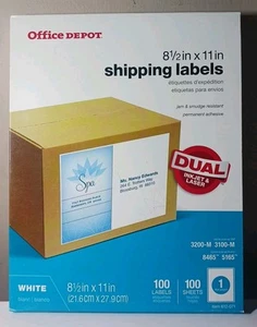 Office Depot Versandetiketten - ganzer Bogen 8,5" x 11" 100 Stück - NEU! - Bild 1 von 2