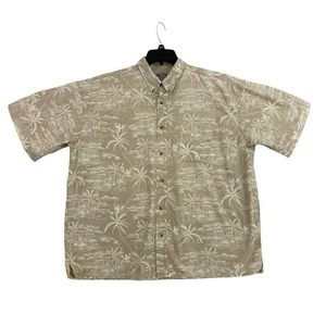 Big Dogs Hawaiian Shirt Mens XL Monochrome Beige Palm Tree Vintage Button Up - Picture 1 of 12