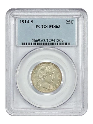 1914-S 25C PCGS MS63 - Barber Quarter - Scarce Date - Image 1 of 4