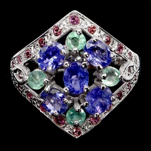 925 Sterling Silver Ring Oval Tanzanite 5x4mm Emerald Gemstone Jewelry Size 9 - Picture 1 of 13
