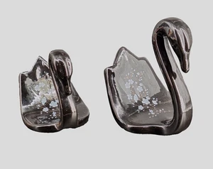 Keramik Schwarz Hochglanz Glasur Floral Schwan Figuren Art Deco 2er Set Vintage MCM - Bild 1 von 17