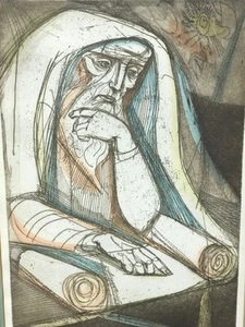 Vintage gerahmter Kunst Bleistift Druck "Schriften" Künstler Irving AMEN signiert 127/200 - Bild 1 von 5