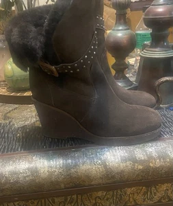 EMU Australia Mujer Talla 9 Zapatos Marrón Gamuza Cómodo Piel Forrado Cuña Botines - Imagen 1 de 6