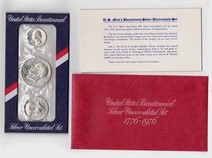 US 1976 S Bicentennial UNCIRCULATED SILVER 3-Coin SET Original RED Envelope wCOA - Picture 1 of 4