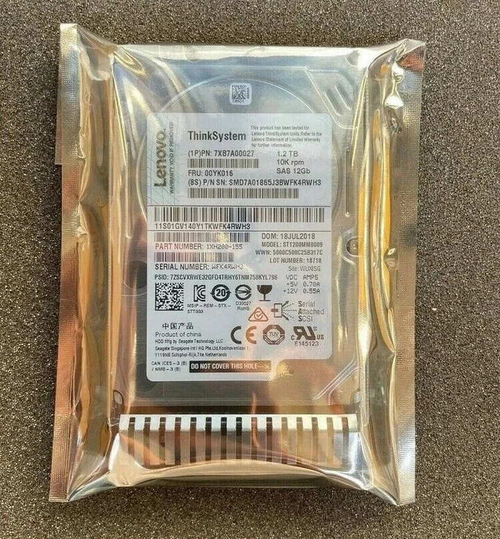 00YK016 7XB7A00027 Lenovo IBM 1.2TB 10K SAS 12Gb 2.5" SR650 HDD Hard Drive - Image 1 of 1