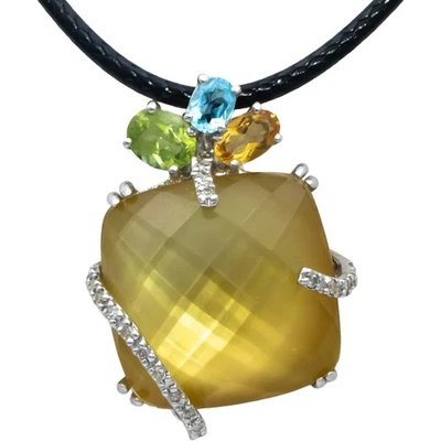 14k White Gold Diamond Citrine Aquamarine Peridot Pendant Necklace 0.10CT - Image 1 of 4