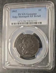 Centavo grande 1802 graduación profesional detalles XF, daños en el borde - Imagen 1 de 2