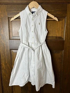Polo Ralph Lauren Mädchen weißes Kleid ärmellos Gürtel Knopfleiste Größe 10 - Bild 1 von 4
