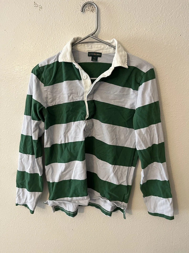 Camisa de rugby feminina vintage J Crew Oarsman listrada verde azul 1984 Preppy G8325 - Imagem 1 de 4