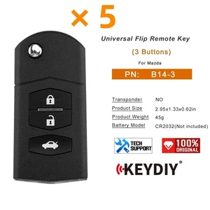 5PCS KEYDIY KD B14-3 Universal Flip Remote Key 3 Buttons For Mazda Type - Picture 1 of 7