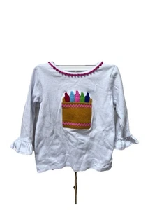 Mud Pie Girl's 24 Mth 2t-3t White Shirt Felted Crayon Pom-Pom Cotton Bell Sleeve - Picture 1 of 5