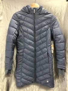 Blue Hooded Long Puffer Jacket - S - Picture 1 of 13