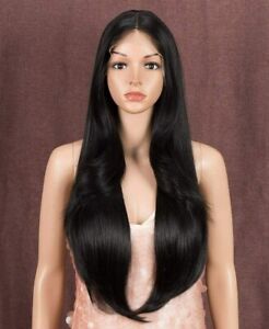 Women Lace Front Wigs 27" Simulated Scalp Wig Long Straight Natural Black New