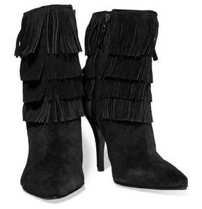NEW Schutz Kassia Black Suede Leather Women's Fringe Ankle Boot Shoes - Picture 1 of 4