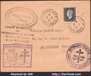 FRANCE LETTRE GRIFFE LIBERATION DE LA FORTERESSE DE LA ROCHELLE DU 08/05/1945 - Picture 1 of 2