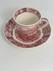 Red Palissy Pottery England Thames River Scenes Demitasse Espresso Cup & Saucer - Picture 1 of 10