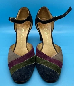 1980s Vintage Mr. Seymour Purple Green Blue Black Suede Pumps Sz 6 Narrow  - Picture 1 of 8