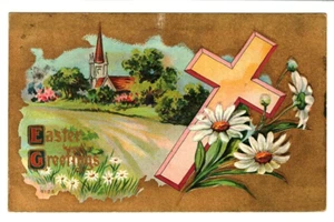 POSTAL VINTAGE EN RELIEVE SALUDOS PASCUA - SELLO 1910 - Imagen 1 de 2