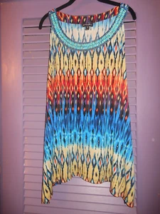 WOMENS TANK TOP SHIRT FASHION BUG SIZE 1X BEADED NECK TIE DYED LIQUID KNIT TUNIC - Picture 1 of 10