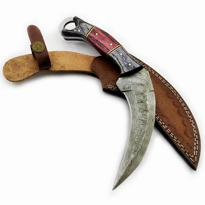 10" Custom Handmade Damascus Steel Hunting Karambit Knife Camping Survival Knife - Image 1 of 4