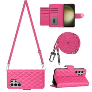 Fr Samsung Galaxy S24 S23 S22 S21 Crossbody Purse Flip Stand Luxury Leather Case - Imagen 1 de 24