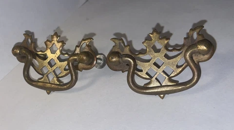 2 Tiny Drop Handle Metal Shield Pulls .2.5" across 1.75" tall    (R61) Cover