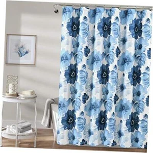 Leah Floral Shower Curtain, 72" W x 72" L - Pretty Blue 72" x 72" Navy & White - Picture 1 of 7
