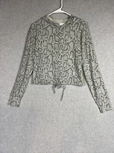 Socialite Python Print Hoodie Top Women’s Small Gray Knit Stretch Drawstring - Picture 1 of 8